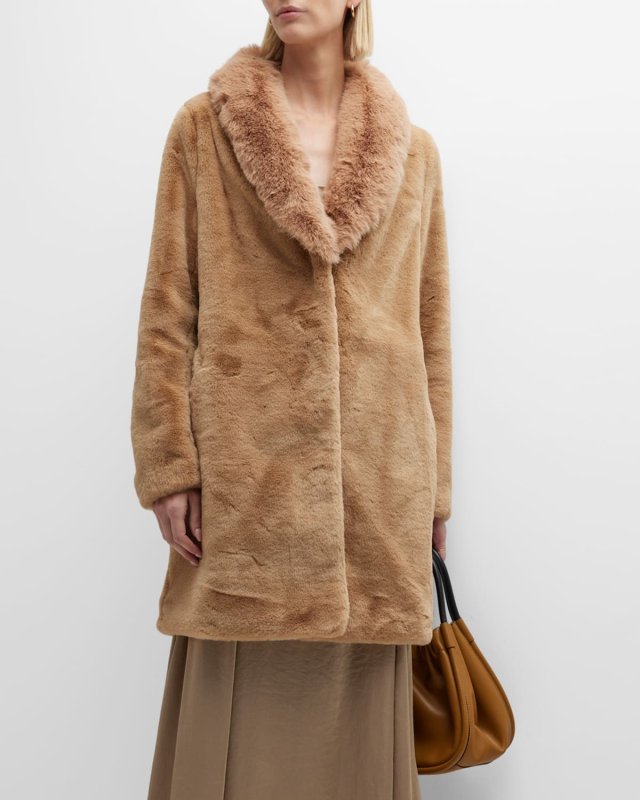 Faux Fur Coat w/ Shawl Coll